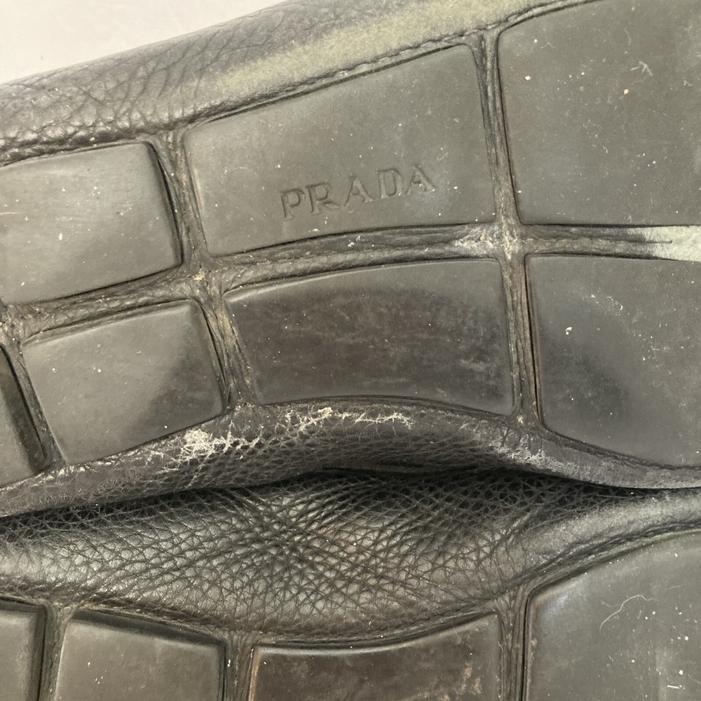 Prada Black Pebbled Leather Metal Horse Bit Buckle Driving Loafers Shoes Mens 11 - Picture 10 of 14